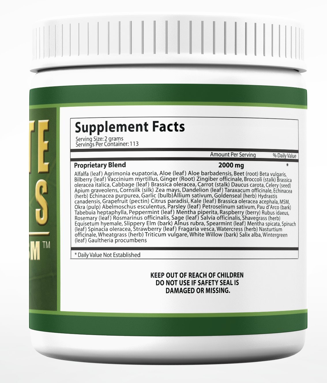 Ultimate Greens Powder Supp Facts Daily Health